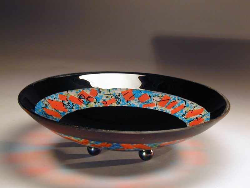 Ring of Black Bowl, fused glass bowl