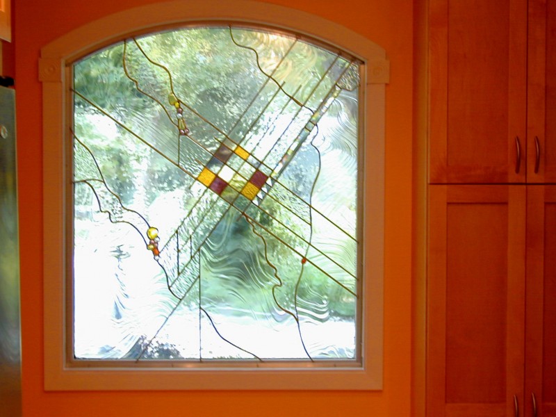 Residential window, stained glass, Arched window