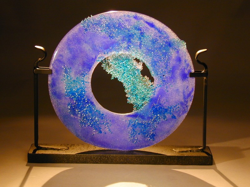 Ocean Circle, fused glass, cast glass, glass and metal sculpture