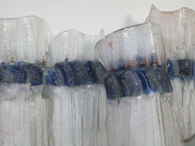 Five Sisters detail, fused glass, sand cast, aluminum and glass wall sculpture