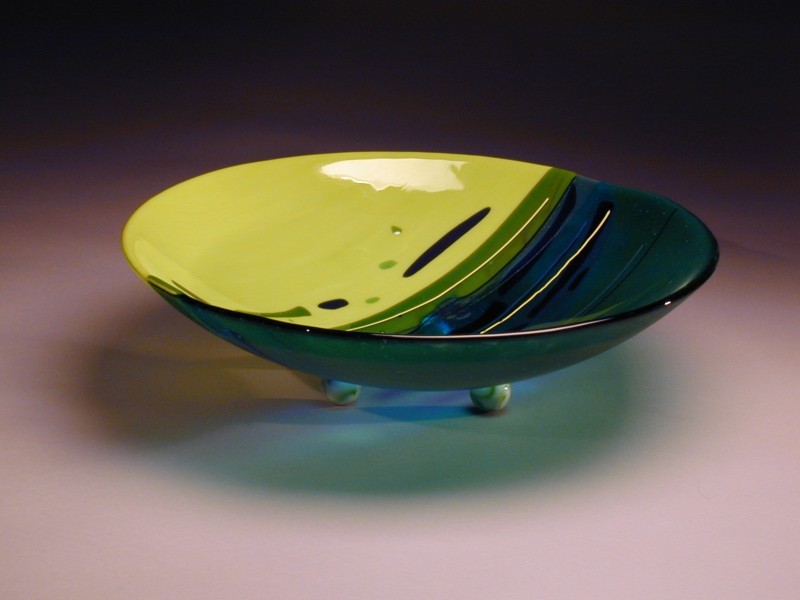 Lime and Turquoise Bowl, fused glass bowl