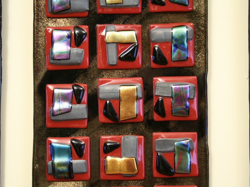 Study In Red, fused glass, Iridized glass, wall sculpture, Art glass