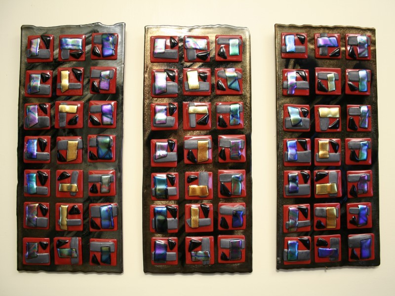 Study In Red, fused glass, Iridized glass, wall sculpture