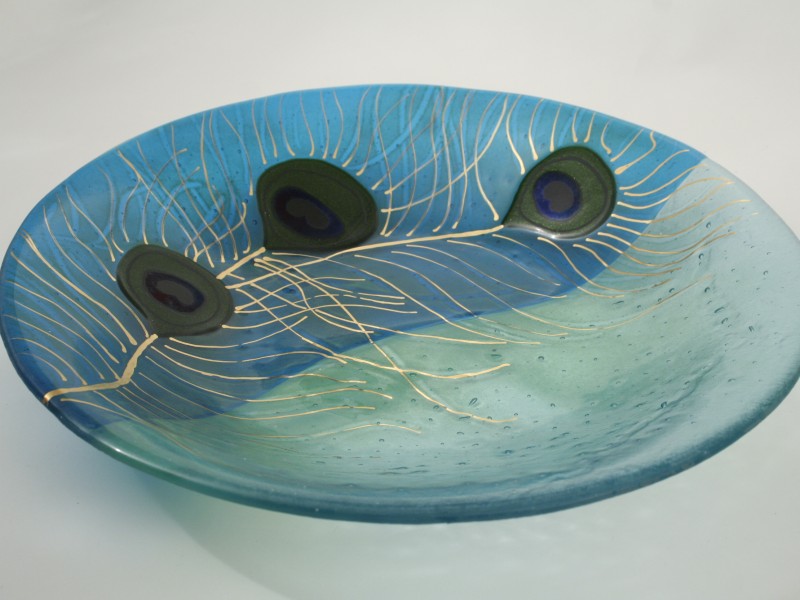 Peacock Feathers, fused glass bowl