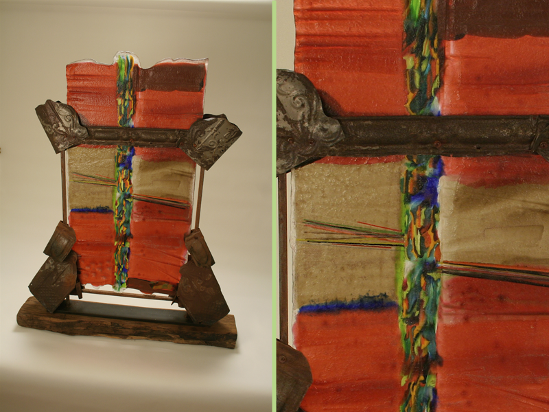Samurai, fused glass, glass and metal sculpture, mixed media 