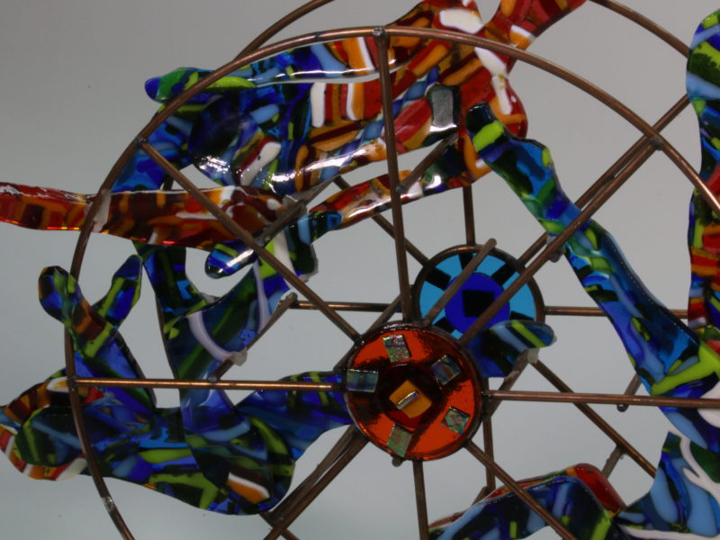 Balance In Color, fused glass, sculpture, circus figures, kinetic