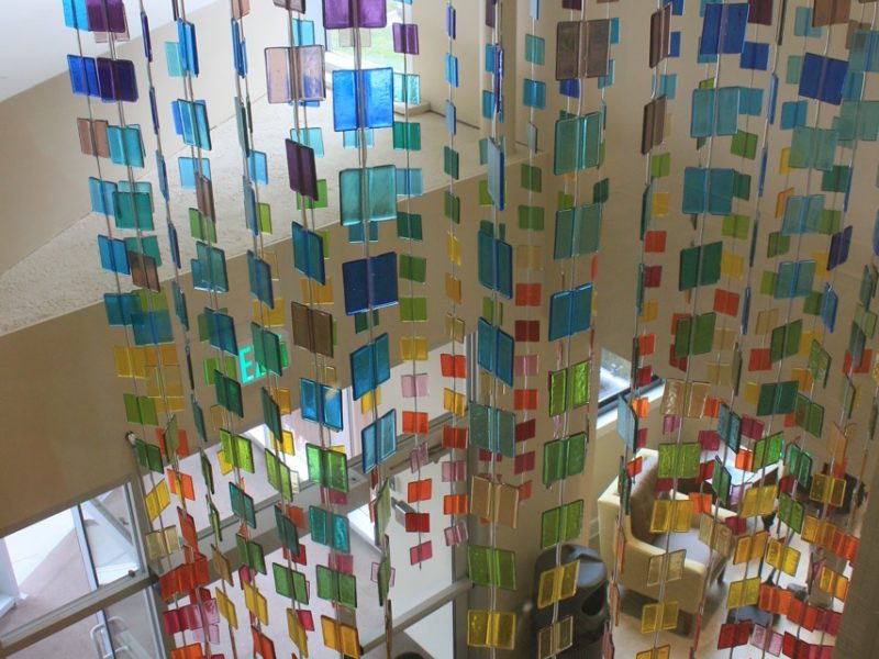 Linden Park Apt. Baltimore, hanging lobby art, glass hanging, fused glass hanging, mobile, hanging color study  